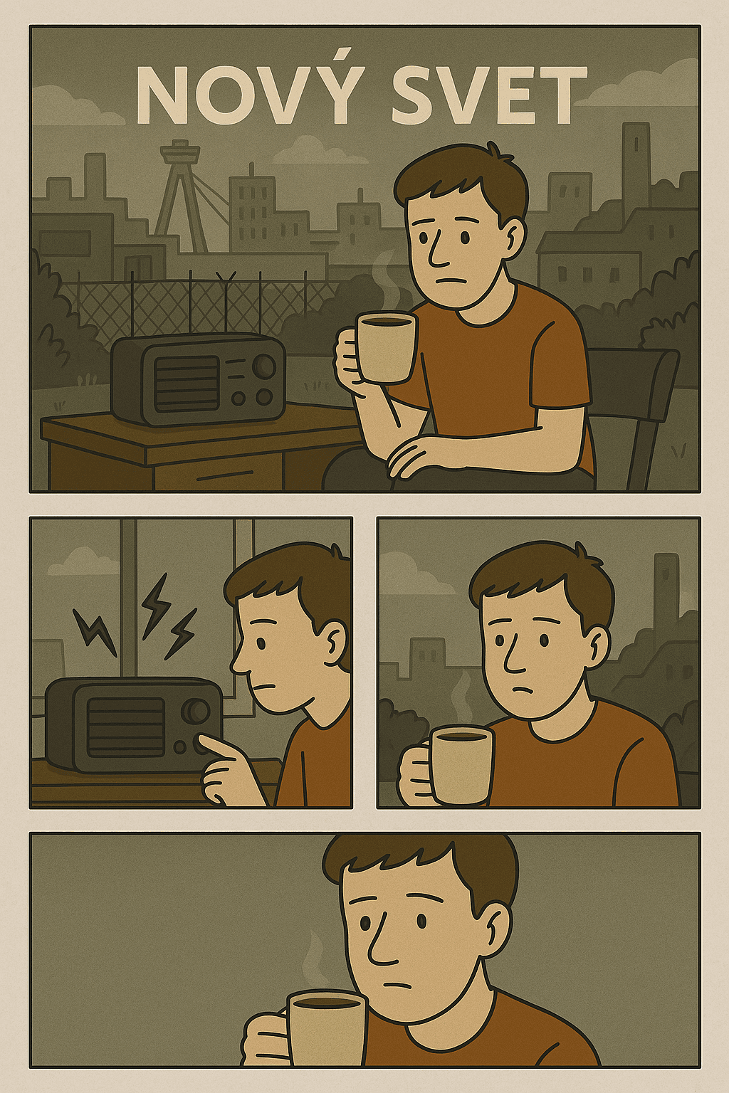 Comic strip depicting scenes from Nový Svet