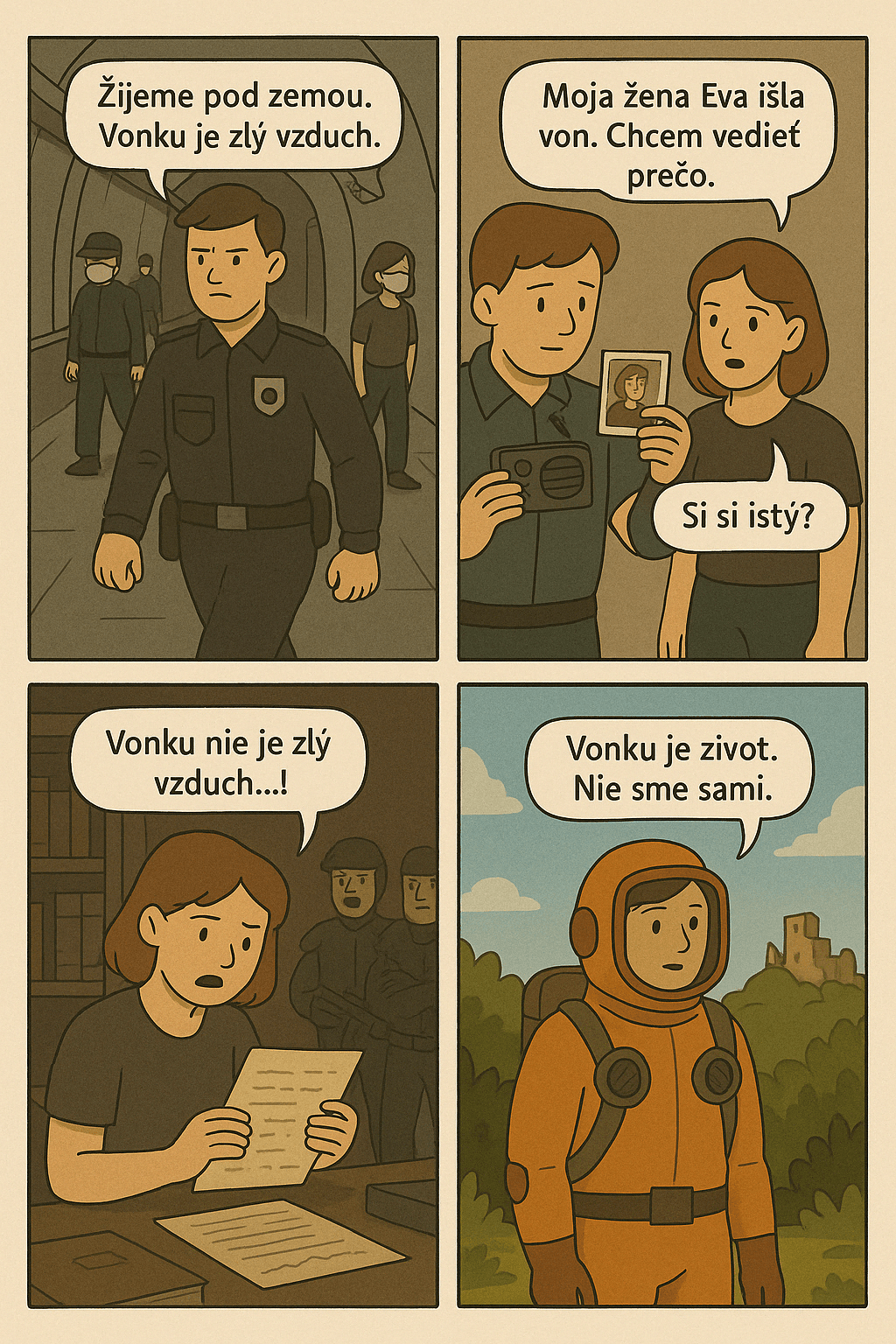 Comic strip showing life underground